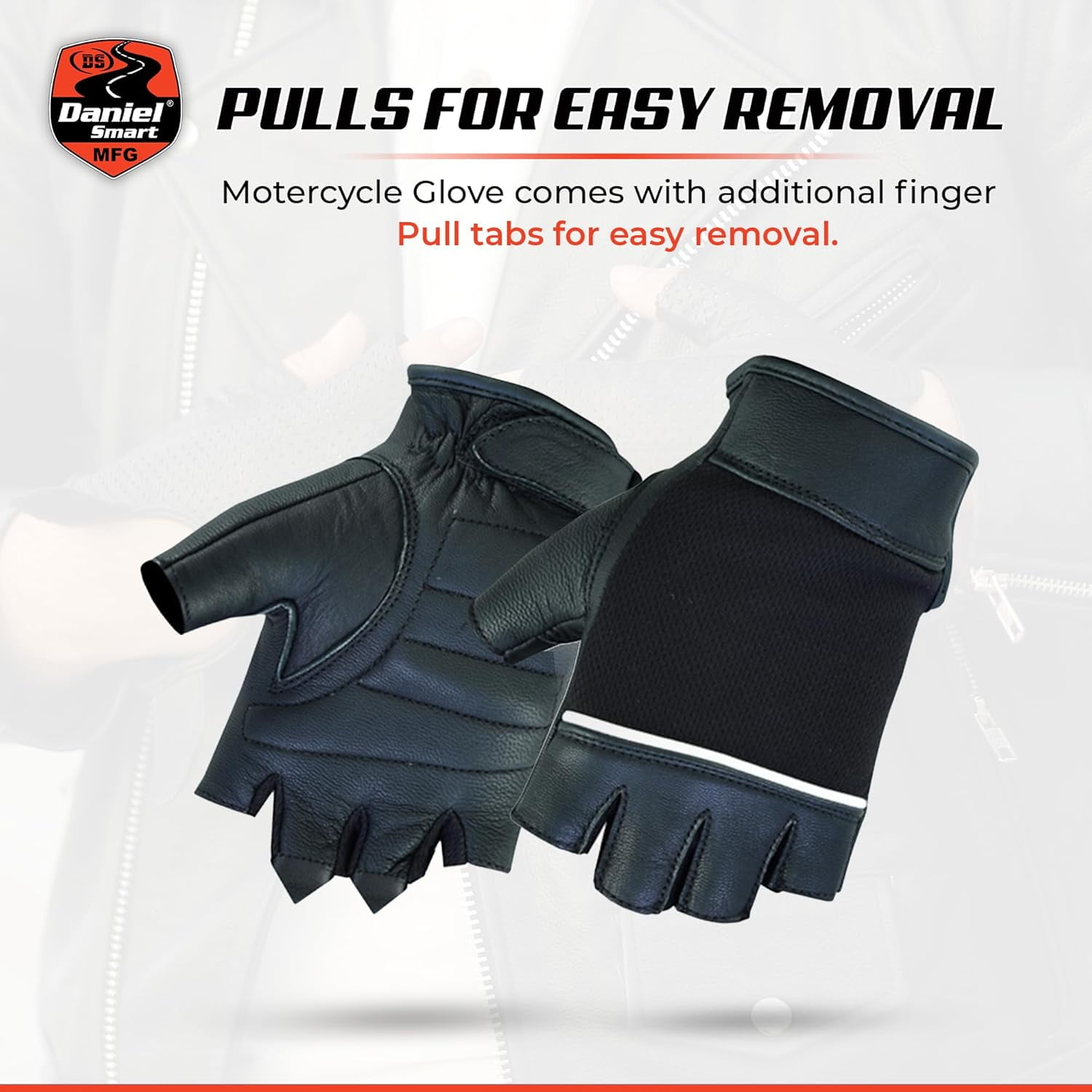 Daniel Smart Deerskin Leather Gloves–Fingerless Women Motorcycle Gloves with Gel Palm, Reflective Piping Design & Wrist Strap