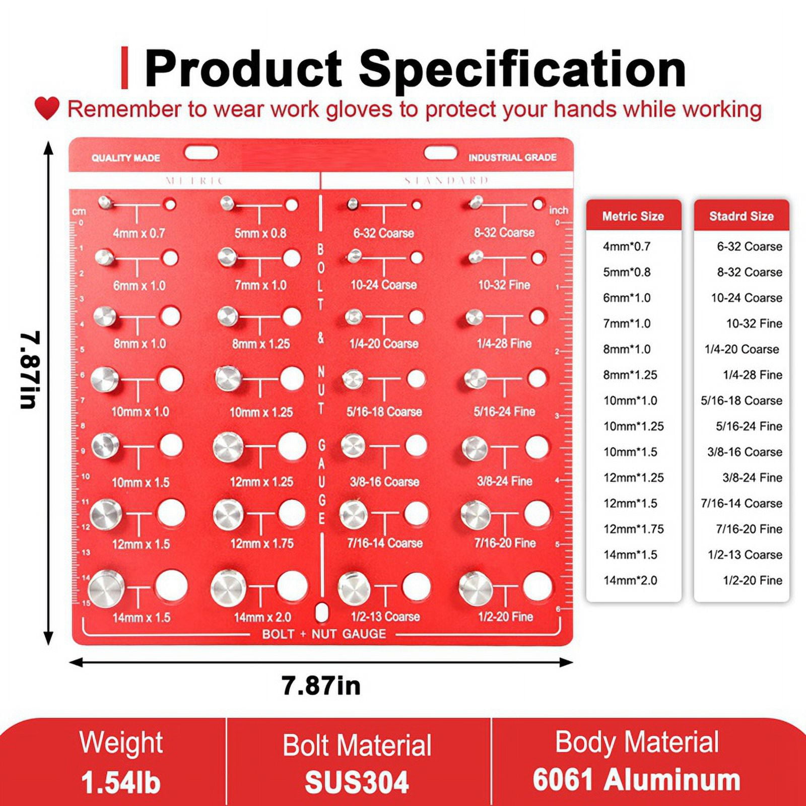 28 , Nut and Bolt , Bolt Size , Standard Ruler with Inches and Centimeters on Both Sides