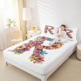 thumbnail image 3 of jejeloiu Monogram R Flower Bed Sheets For Girls,Aesthetic Botanical Art King Sheets,4 Pieces, 3 of 6