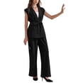 thumbnail image 4 of INSPIRE CHIC Women's Summer 2 Piece Outfits Cap Sleeve Work Casual Wide Leg Pant Sets XL Black, 4 of 6