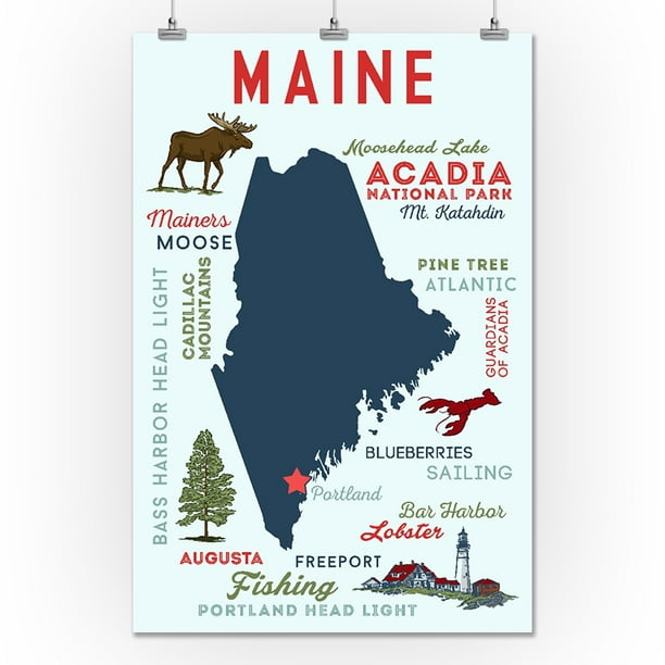 Portland, Maine - Typography & Icons - Lantern Press Artwork (24x36