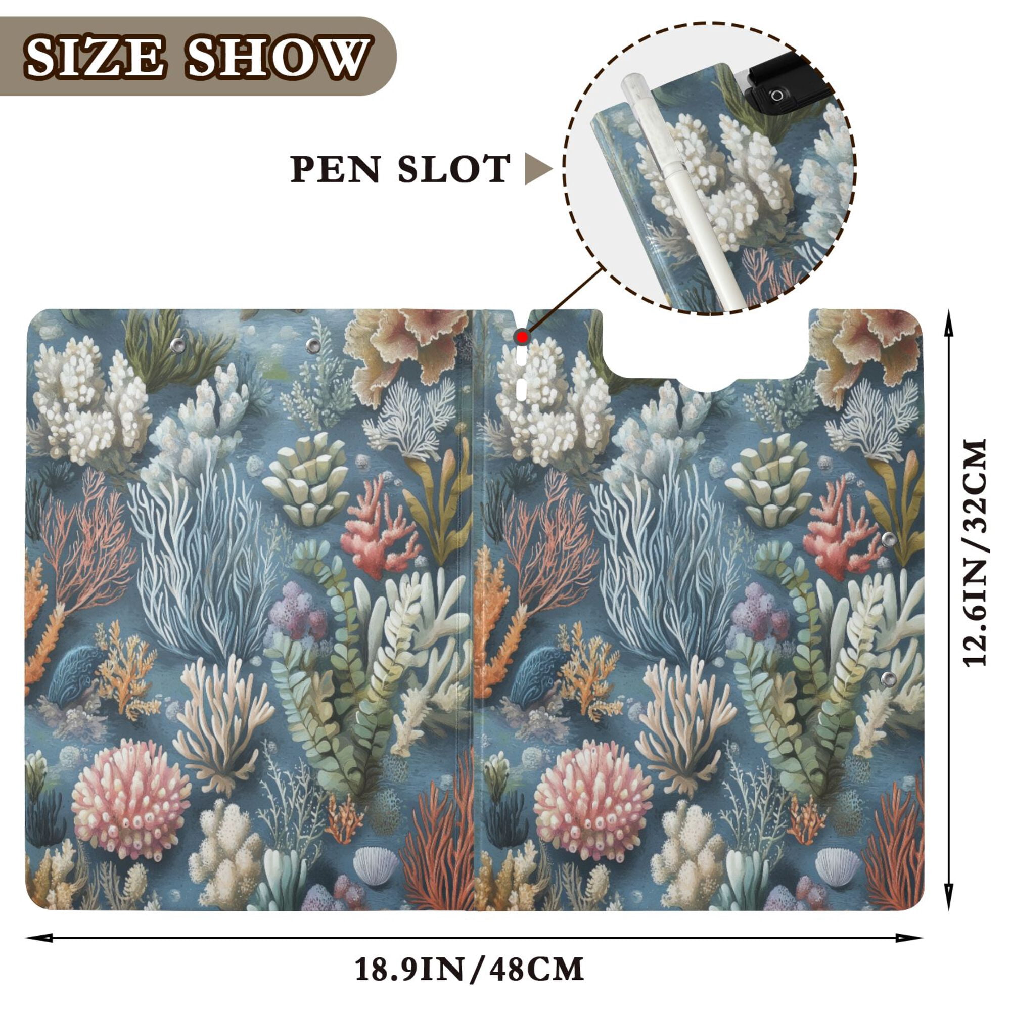 FORMRS A4 Clipboard Folder with Pen Holder Horizontal Foldable School Office Binder, Sea Plants Pattern