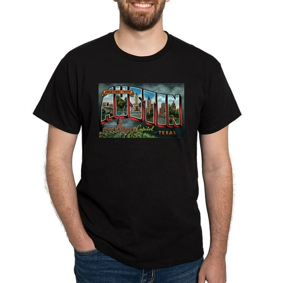 CafePress - City Of Austin Postcard Dark T Shirt - Men's Classic Graphic Cotton T-Shirt