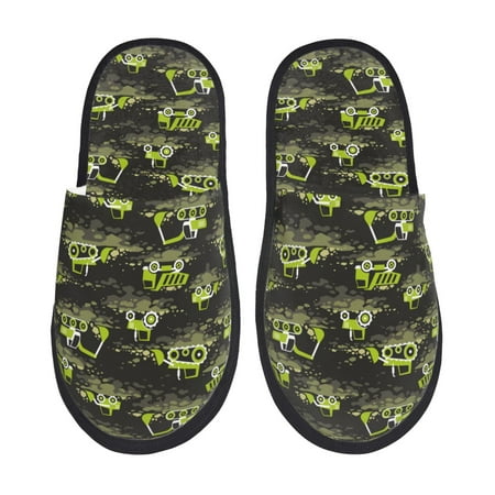 Balery Light Green Excavator Slient Indoor Furry Fleece Comfort House Shoes Soft Non-Slip Home Shoes Cotton slippers House Slippers-- Medium