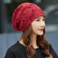 thumbnail image 2 of Womens Lace Flower Beanie Hat Slouchy Hip-hop Skull Cap Warm Turban, 2 of 5