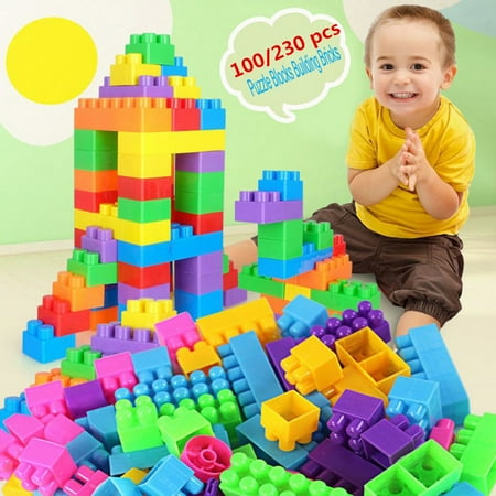 100/230Pcs Plastic Puzzle Building Blocks Bricks Kids Educational Toy Gift