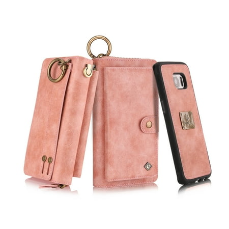 Leather Zipper Case - Galaxy S7 Wallet Case, Allytech Girls Women Magnets Detachable Zipper Wallet Case Cover PU Leather Folio Flip Holster Carrying Case Card Holder for Samsung Galaxy S7, Pink