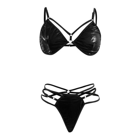 

Lingerie For Women Fashion 2Pack Pu Leather Harness Set With Chain Linked Hand Ring Underwear Women Seamless