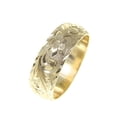 thumbnail image 2 of 14K yellow gold hand engraved Hawaiian plumeria scroll ring diamond cut edge 8mm, 2 of 5