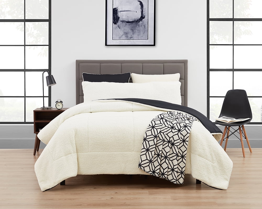 Serta So Cozy 5-Piece Sherpa Reverse Comforter Set, Black, King