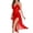 Red, variant on Women's V-Neck Ruffled Spaghetti Strap Sheer Mesh Nightgown, Crisscross Back High Slit Loungewear Slip Dress