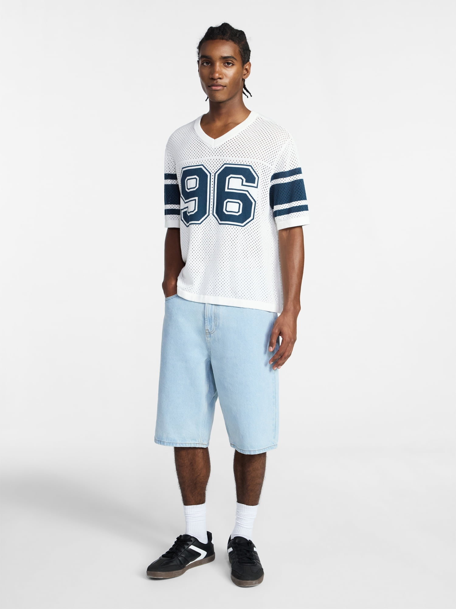 No Boundaries Mesh Sweater Knit Football Jersey Inspired Shirt with Short Sleeves, Men's XS-3XL
