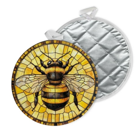 

2 PCS Pot Holders for Kitchen Potholders Sets with Hook for Oven Cooking Baking Circular Stained Glass With Bumblebee