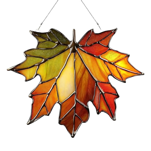 Exquisite Maple Leaf Ornament For Home Wall Window Hanging Natural Piece For Year Round Seasonal Display And Festive Holiday Embellishment Stained Glass Artwork Ornament Chandelier Replacement Heart