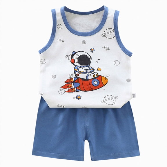 Toddler Boy Summer Outfits Baby Boys Cloting Set Cartoon Outfit Chef Dog Print Sleeveless Top Striped Shorts Kids Casual Summer Set