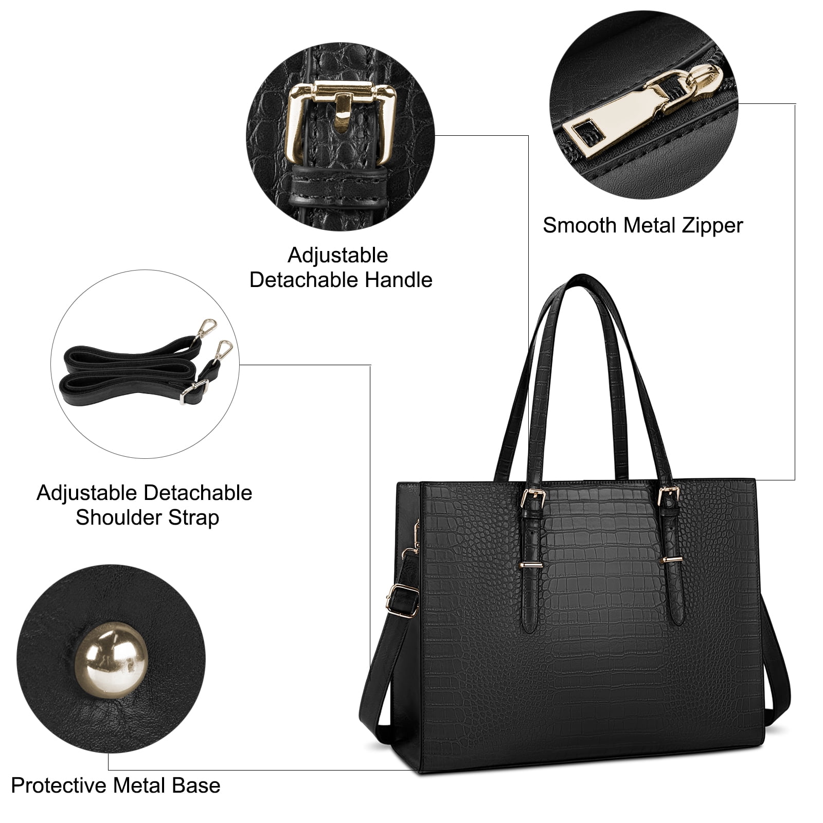 Lubardy 15.6 Inch Laptop Tote Bag for Women Waterproof Leather Handbag Classy Large Capacity Computer Briefcase for Work Professional Shoulder Bag Business Office
