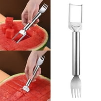 2-in-1 Stainless Steel Fruit Cutter, Watermelon Fork Slicer Tool, Watermelon Slicer and Fork, Dual Head Knife with Round Handle for Kitchen Fruit Cubes (1Pcs)
