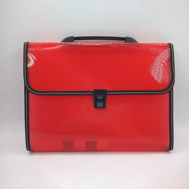 Zhuge Organizador de archivos en forma de acordeón con 13 bolsillos, carpeta de archivos expandible portátil, organizador de documentos de plástico expandible para viajes y oficina, color rojo