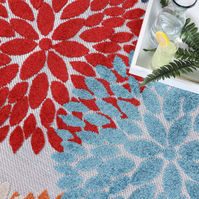 Superior Hydrangea Floral Medallion Indoor Outdoor Area Rug, 10' x 14', Multicolor