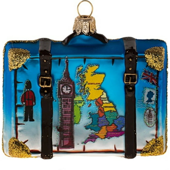 Map of England Travel Suitcase Glass Christmas ONE Ornament London Britain