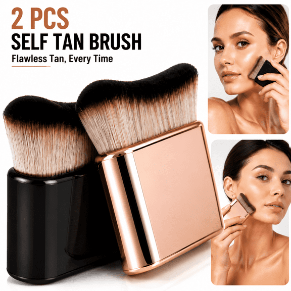 2 Pcs Self Tan Brush By Foundation Brush Makeup Brush for Fake Tan, Makeup Blend & Blur Tan Brush Applicator for Body & Leg Makeup (Black, Rose Gold)