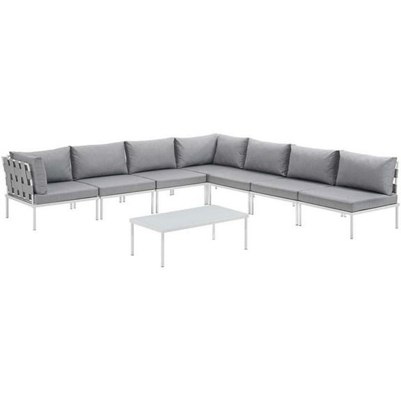 Modway Harmony 8-Piece Outdoor Patio Aluminum Sectional Sofa Set in White/Gray