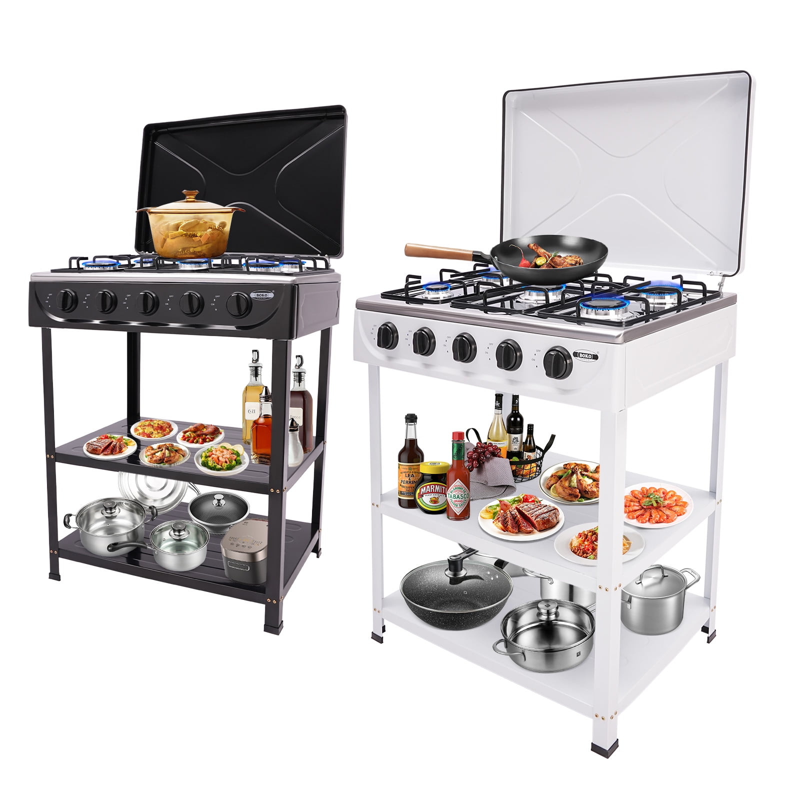 Dwellnix 5 Burner Gas Stove, Heavy-Duty Iron & Aluminum Construction, Freestanding Natural Gas Stove for Outdoor Cooking & Emergency Preparedness