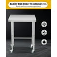 thumbnail image 1 of Table de Travail de Cuisine en Acier Inoxydable Robuste – Table Utilitaire de Préparation Commerciale NSF avec Base Ouverte, Pieds Ajustables, Roue Verrouillable, pour Restaurant, Maison, Garage, Buanderie, Atelier, Taille : 18x32x35 Po,, 1 of 6
