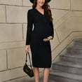 thumbnail image 3 of Women's Maternity Dress Long Sleeve Sweater Dress Button Ribbed Knit Slim Fit Elegant Midi Dresses, 3 of 5