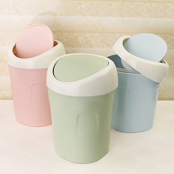 Solid Color Small Desktop Swing Top Trash Can, Compact Mini Waste Bin for Bedroom, Living Room & Office Housekeeping Organizer