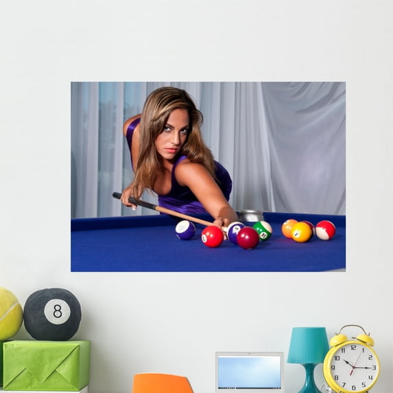 Sexy Girl Billiard Wall Mural by Wallmonkeys Peel and Stick Graphic (48 in W x 33 in H) WM45700