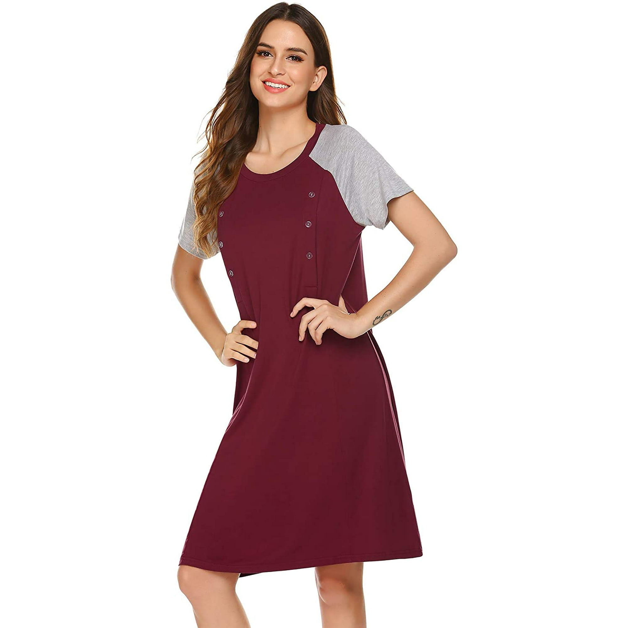 Rongmo 3 In 1 Nursing Nightgowns For Breastfeeding Delivery Labor Maternity Hospital Gown With Both Side Zipper Red M