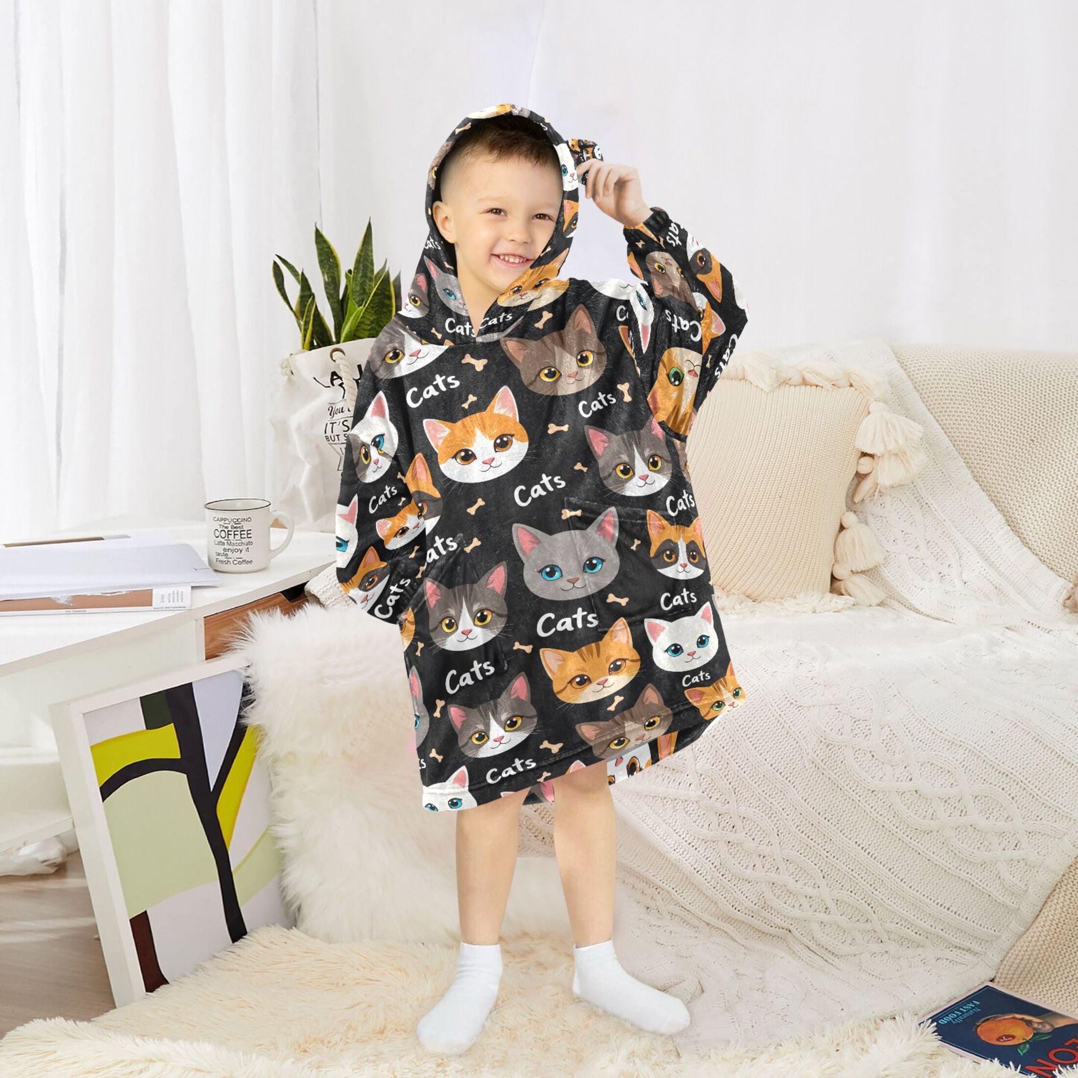 joogoo Wearable Blanket Hoodie for Cat Bones Flannel Sherpa Pocket 3-14 YR S