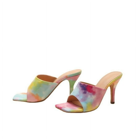 

IELGY fashion rainbow color sandals and slippers female high-heeled plus size sandals