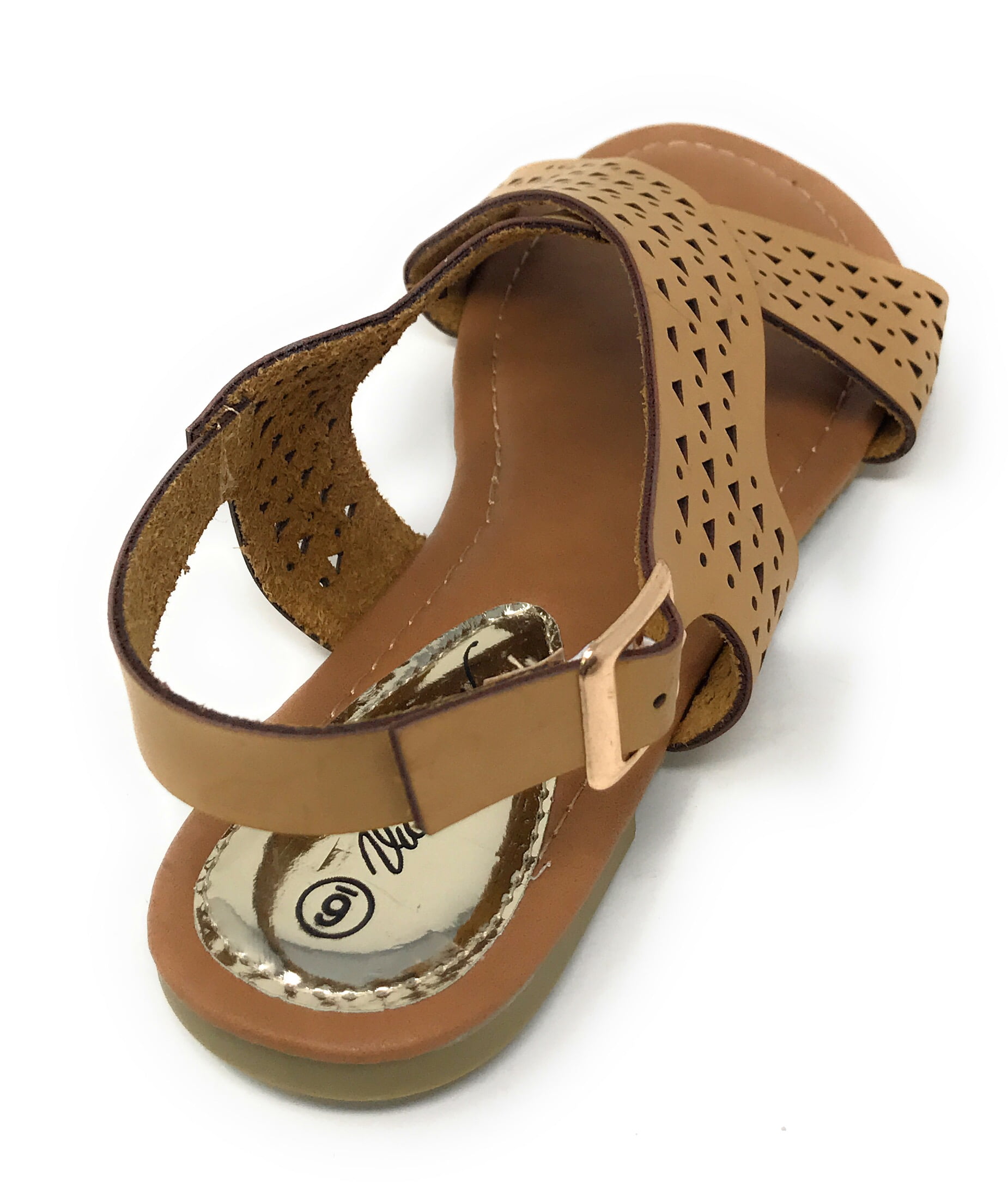 Victoria K Women's Perforated CrissCross Straps With Side Buckle Sandals