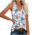 thumbnail image 2 of JTZGDY Boho Tank Tops for Women Cute Floral Printed Summer Sleeveless V Neck Camisole Vest Loose Fit Casual Side Slit Tunic Blouse Fashion Outfit Clothes Light Blue#02 XL, 2 of 9