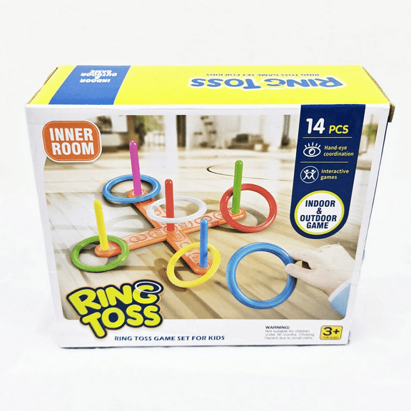 14 Pack Ring Toss Set with Cross Base, Promotes Hand Eye Coordination, Focus and Accuracy for All Ages, Ideal for Indoor, Outdoor Fun at Parties, Picnics and Family Gatherings, Colorful