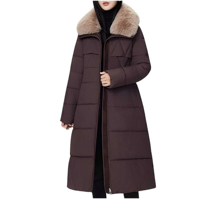 Parkas de manga larga para mujer, chaqueta de plumón de invierno, abrigo largo por encima de la rodilla con cuello ceñido en la cintura, chaqueta para mujer
