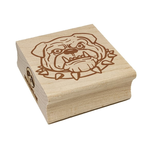 Mad Bulldog Head Spiked Collar Square Rubber Stamp Stamping Scrapbooking Crafting - Small 1.25in