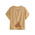 thumbnail image 1 of New Women's Short Sleeve Solid Color Distressed Ripped Crop T Shirt Tops, 1 of 1