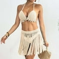 thumbnail image 2 of UTSJKR Hot Rave Knitted Brazilian Bikini Sets for Women Halter Triangle Bra and Fringes Skirt Coverups 2 Piece Bathing Suits Beige Free Size, 2 of 5