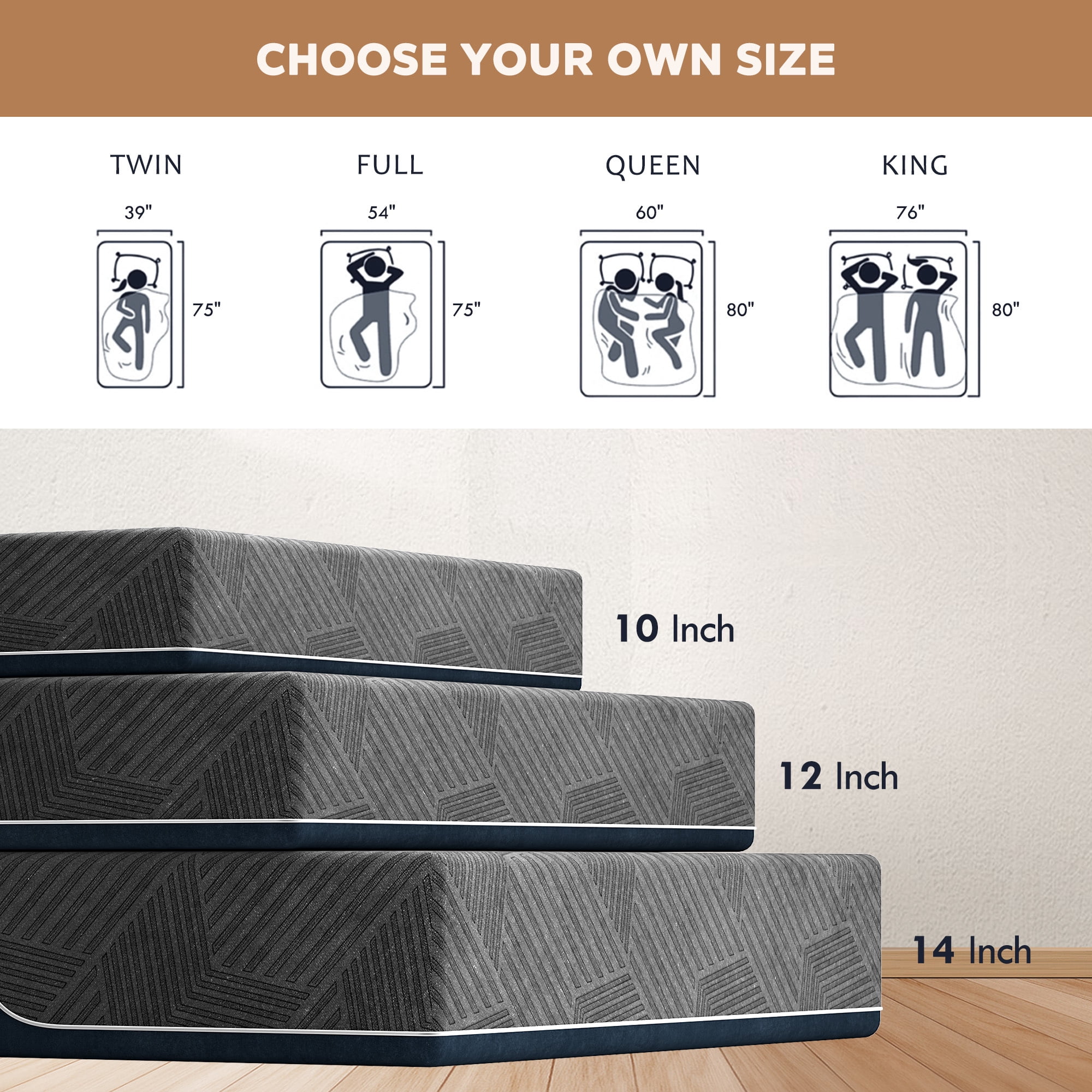 Bamboo Charcoal Memory Foam Mattress,14 Inch King Size Medium Firm Cooling Gel Mattress for Pressure Relief, CertiPUR-US Certified & Fiberglass Free,Washable Cover, Mattress in A Box, Black & Grey