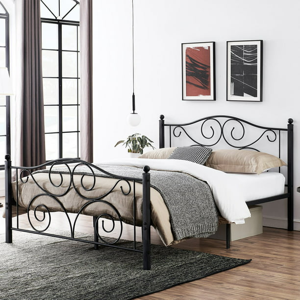 Vecelo Traditional Metal Platform Bed, Metal Headboard Footboard Bed Frame Full Size