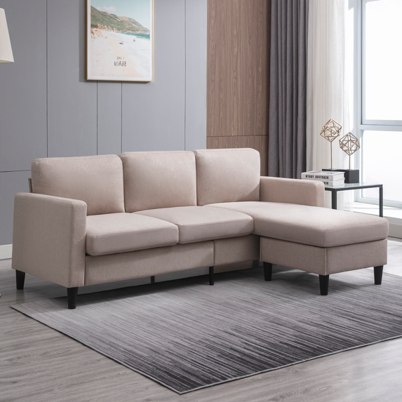Mixoy 76"W Sectional Sofa with Movable Ottoman, Free Combination Sectional Couch, Small L Shaped Sectional Sofa with Storage Ottoman, Modern Linen Fabric Sofa Set for Living Room (Beige)