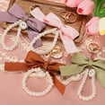thumbnail image 4 of 2 Pack Ribbon Bow Keychain, Cute Pearl Wristlet Keychain, Bag Accessories Bow Charm, Gray-Green, 4 of 6