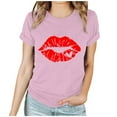 thumbnail image 1 of RKSTN Hauts pour Femmes 2024 Printemps Été Imprimé Graphique Col Rond Manches Courtes Hauts Saint-Valentin Couleur Unie Blouse Ample Décontractée, 1 of 4