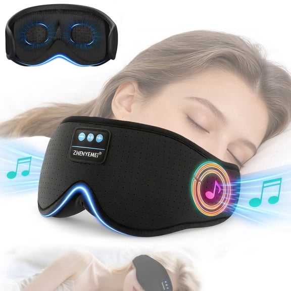 Sleep Mask with Bluetooth Wireless Music, Sleep Headphones with Timer, 3D Blackout Sleep Mask with Adjustable Straps for Side Sleepers, Wireless Music Eye Mask Speakers for Men Women