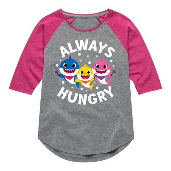 Baby Shark - Always Hungry - Toddler And Youth Girls Raglan Graphic T-Shirt
