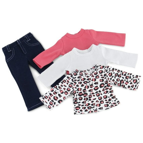 Emily Rose Doll Clothes 18-inch Doll Jeans Outfit with Soft, Long Sleeved T-Shirts Basics Value Pack
