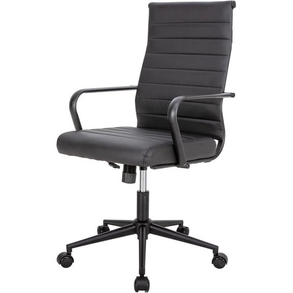 Okeysen Black Office Chair, Ergonomic Leather Modern Office Chair, Executive Ribbed Height Adjustable Swivel Rolling Chair for Home Office.